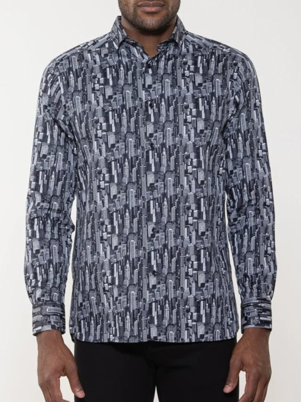 Luchiano Visconti Black City Scape Printed Shirt